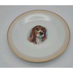 Noritake Seville Cocker Spaniel Appetizer Plate 6.5 In Gold Lattice Rim
